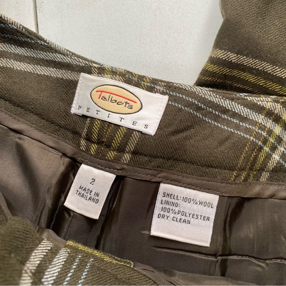 Talbots womens green plaid wool wide leg dress pant Size 2 - Picture 3 of 7